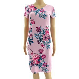 Derek Heart MEDIUM Pink Floral Peony Lily Short Sleeve Sheath Bodycon Mini Dress